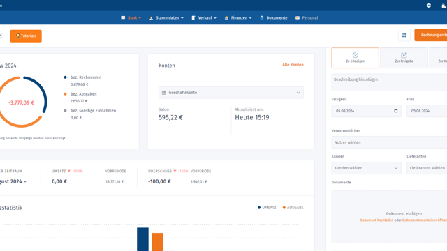 WISO MeinBüro Rechnungen - Dashboard