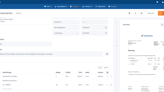 WISO MeinBüro Rechnungen - Rechnung